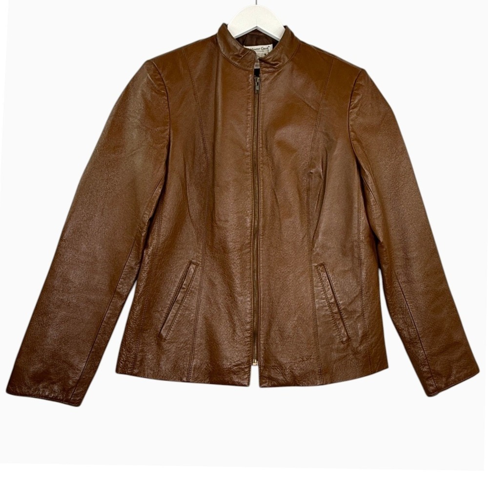 Coldwater Creek Women's Small Brown Genuine Leather Zip Jacket